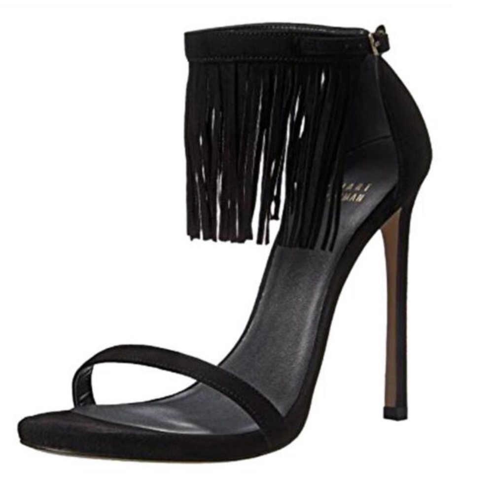 Stuart Weitzman Black Suede Lovefringe Sandals